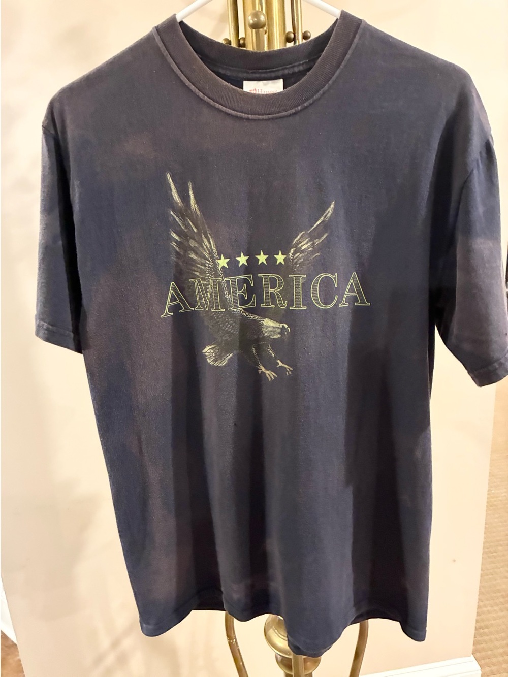 Y2K VTG America Eagle Hanes Heavyweight Graphic Tee Distressed Black Mens Medium